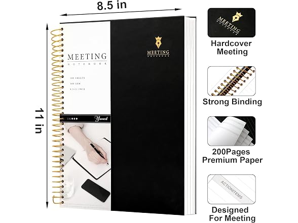 Meeting Notebook for Work with Action Items Hardcover