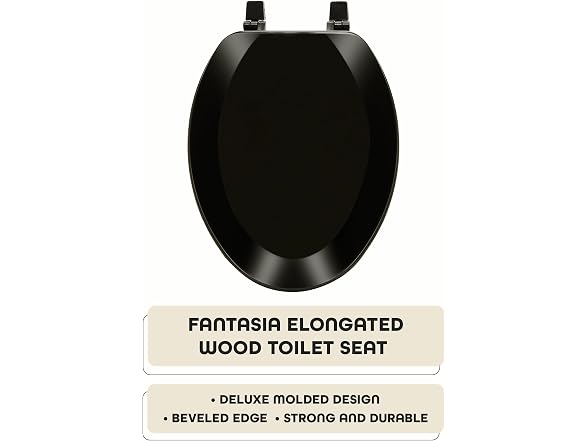Elongated Wood Toilet Seat, Black, 19 in, Fits All