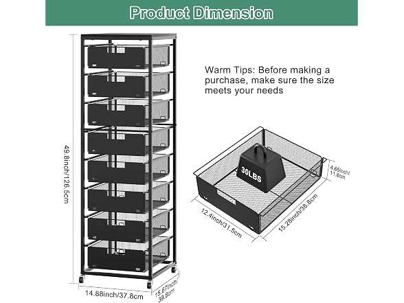 EasyPAG 8-Drawer Rolling Storage Cart