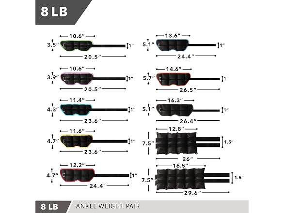Day 1 Fitness Ankle Weights, 8 lbs, Set of 2