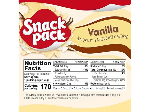 6CT Snack Pack Super Size Vanilla Flavored Pudding