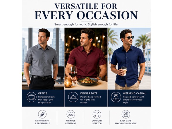 3Pk Mens S/S Stretch Dress Shirt
