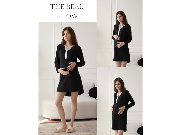 Ekouaer Women (M) Nightshirt Long Dress Black