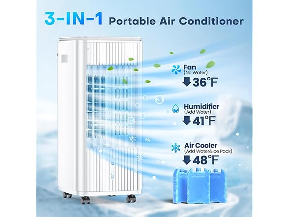 MYICY 3-IN-1 Windowless Air Conditioner w/Double Tanks