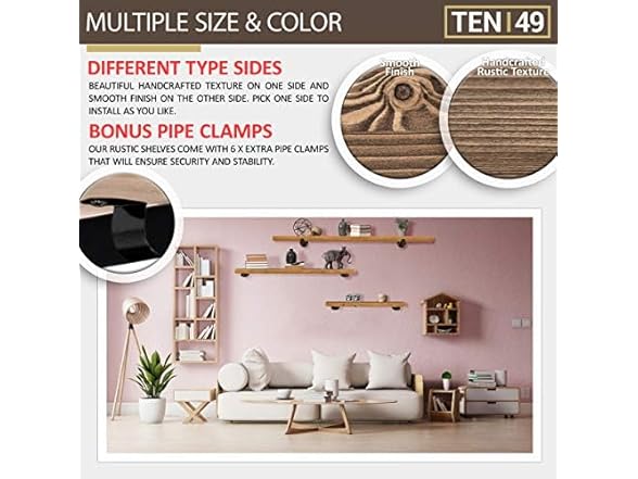 TEN49 Real Wood Rustic Floating Shelves Wall Set of 2