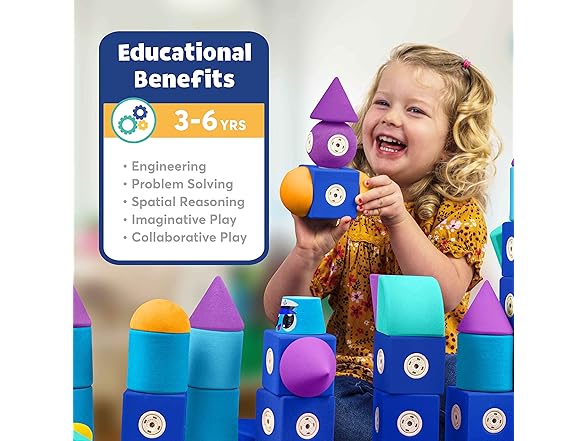 Blockaroo Magnetic Foam Building Blocks - 50-Piece Set