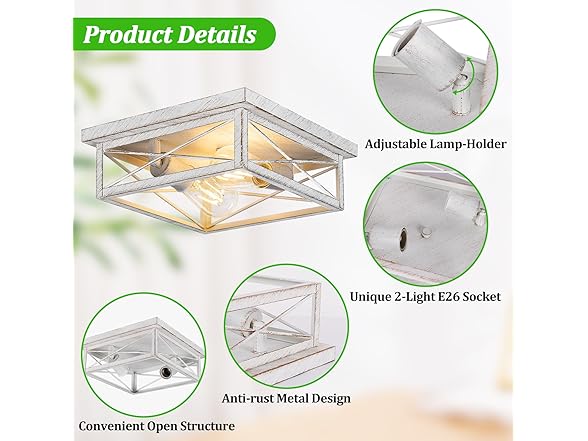 Kondras Antique White Hallway Light Fixture, 2-Light