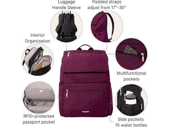 Baggallini Flap Laptop Backpack - 15"x11" Mulberry