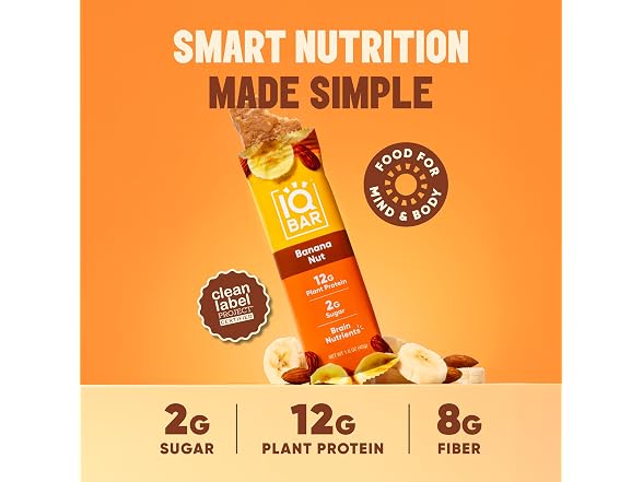(24-Pack) IQBAR Plant Protein Bars: Banana Nut