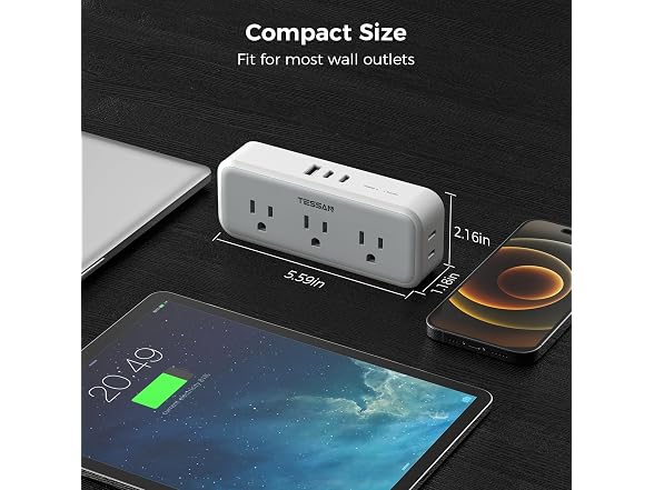 TESSAN Outlet Extender (5 Outlets, 3 USB)