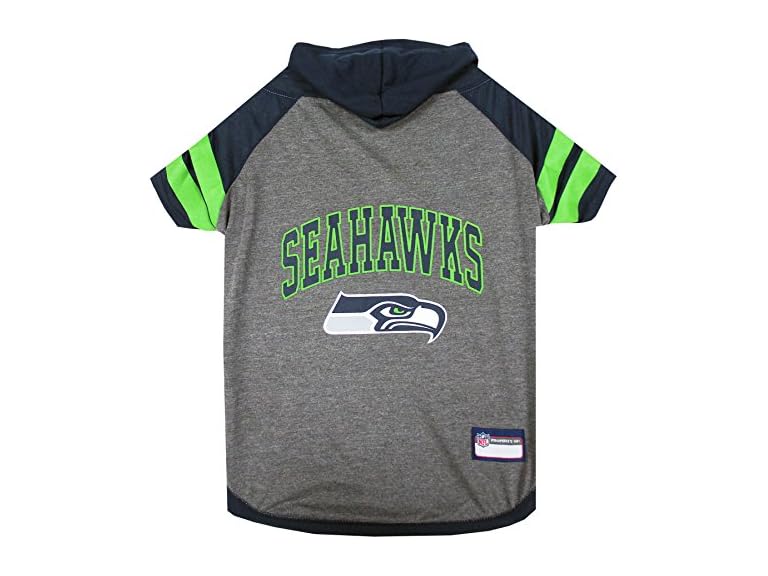 Pets First NFL Seattle Seahawks Hoodie for Dogs & Cats. NFL Football Licensed Dog Hoody Tee Shirt, Medium. Sports Hoody T-Shirt for Pets. Licensed Sporty Dog Shirt