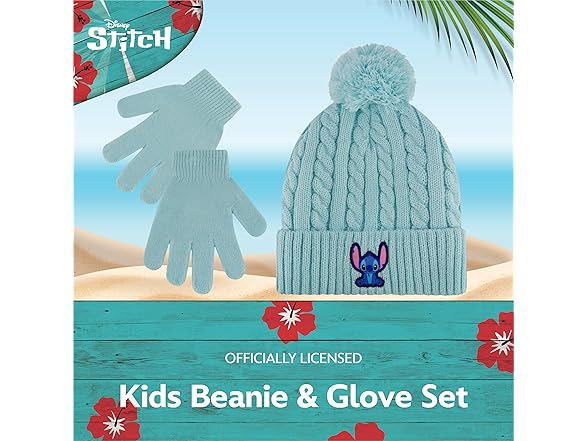 Disney Stitch Beanie Hat and Gloves Set