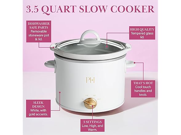 Paris Hilton 3.5-Quart Manual Slow Cooker White