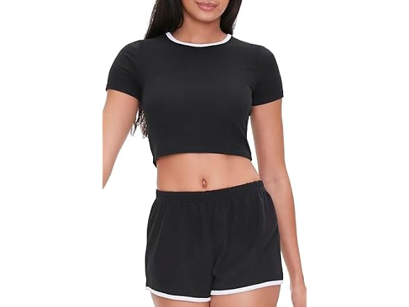 Forever 21 (S) Contrast-Trim Cropped Tee Set