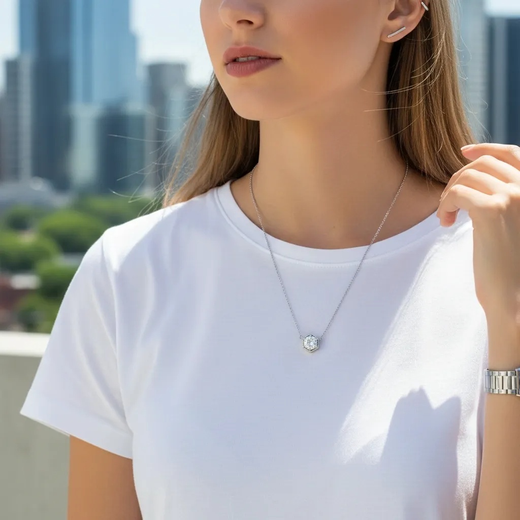 Hexagon 6 Prong Moissanite Necklace - Gallery 6