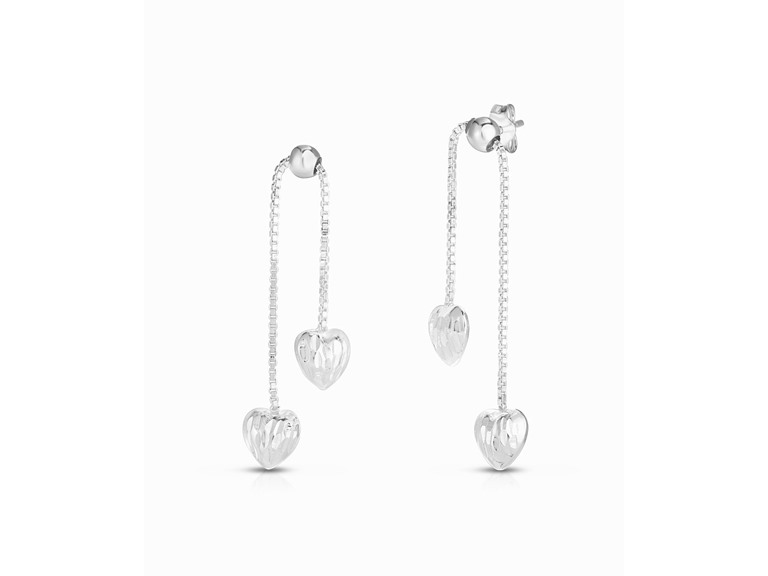 925 Sterling Silver Puffed Heart Dangle Earrings