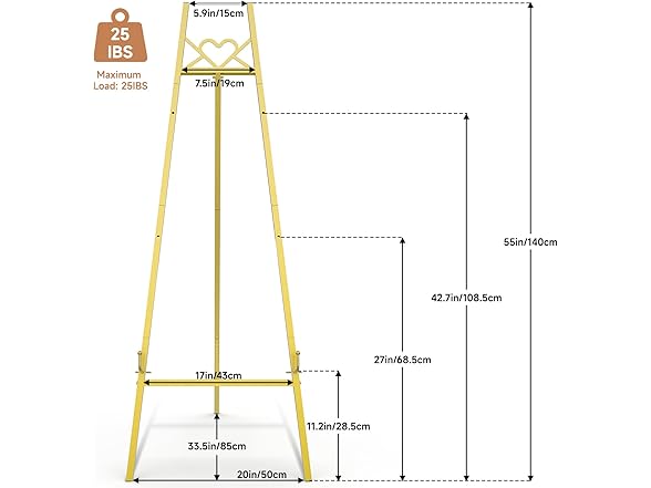 55" Gold Easel for Display or Art