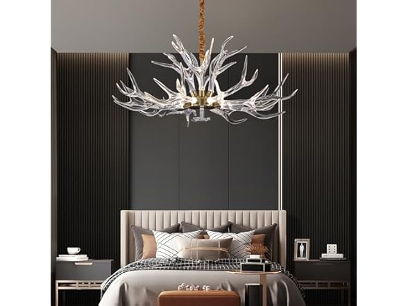 RinkBik Acrylic Antler Chandelier Ceiling Light Fixtures, Deer Antler Chandelier Lighting, Resin Antlers Pendant Light for Dining Room, Living Room, Bedroom, Kitchen, Cabin, Farmhouse 41.3" 12 Lights (Open Box)