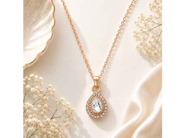 18K Gold Teardrop CZ Necklace