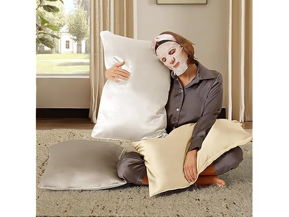 BHZ Beige Satin Goose Feather Pillow