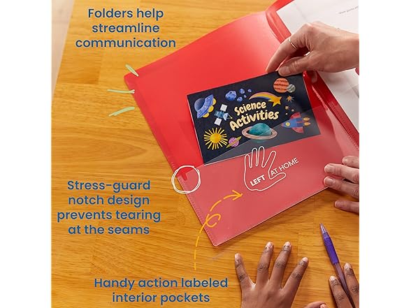 ECR4Kids 2-Pocket Parent-Teacher Classroom Communication Folder Red