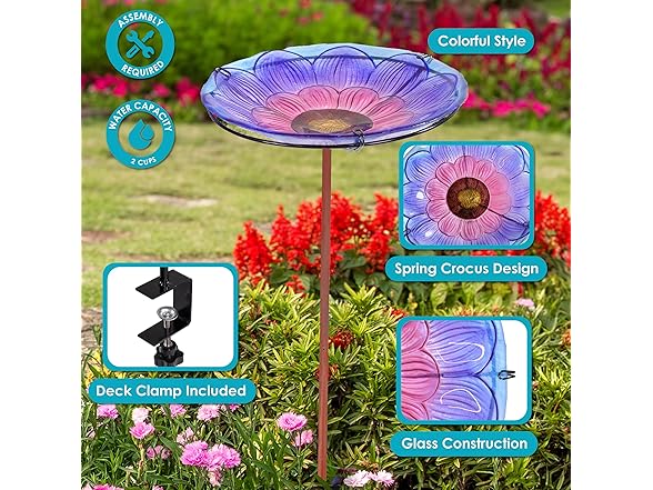 Sunnydaze Glass Bird Bath Bowl - 10.5" Diameter