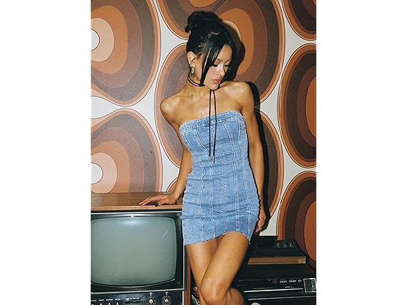 Princess Polly Houser Denim Strapless Mini