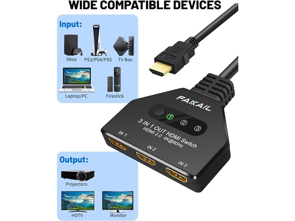 4K HDMI Switch 3 in 1 Out 3 Port HDMI