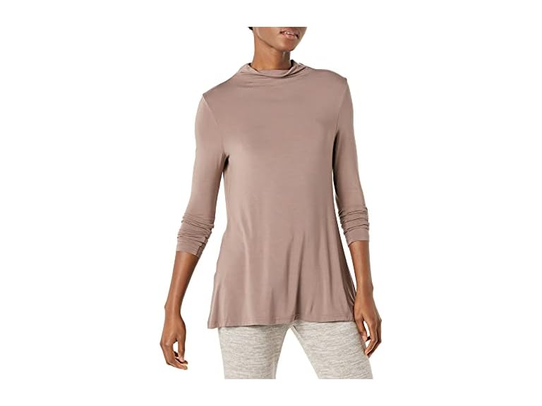 Amazon Essentials Women's Jersey Long-Sleeve Mock Neck Swing Tunic (Previously Daily Ritual), Dark Taupe, Medium