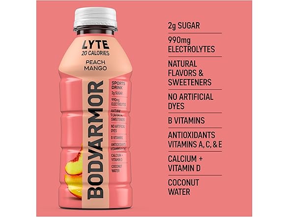 12Pk BODYARMOR LYTE, Peach Mango, Electrolyte
