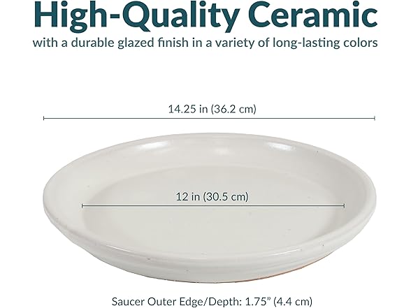 Sunnydaze Decor AP-012 2 Ceramic Saucers 12in Pearl