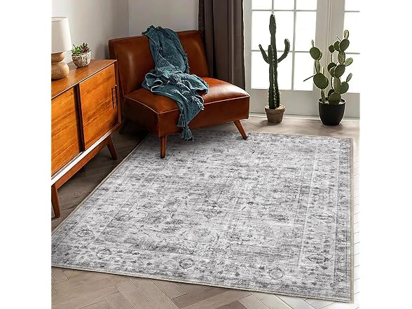 CHAMPLANT Grey Vintage Flowers Rug 6'x9'