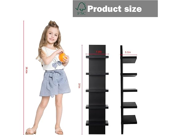 Bloddream 5-Tier Wall Shelves Black 30.7