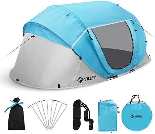 VILLEY 2 Person Easy Pop Up Tent, Waterproof Automatic Setup Instant Lightweight Camping Beach Tent with Carrying Bag for Camping, Hiking & Traveling