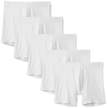 Amazon Essentials Men's Cotton Jersey 7" Boxer Briefs, Pack of 5, White, Large