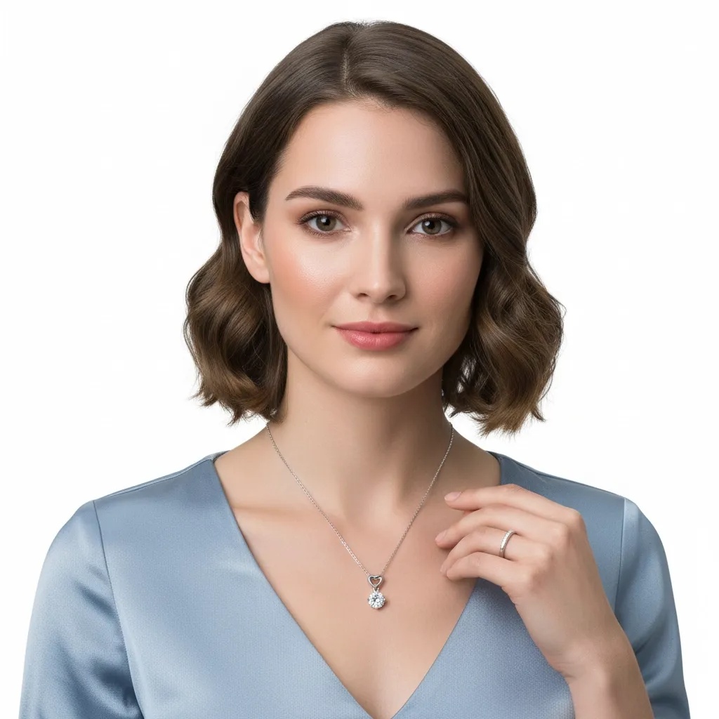 Moissanite Diamond Heart Drop Necklace - Gallery 9