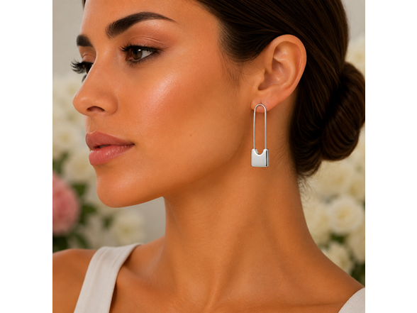 Silver Padlock Drop Earrings