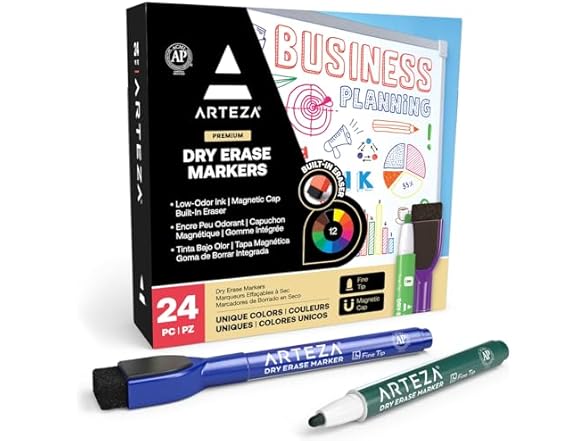 ARTEZA Fine Tip Dry Erase Markers 24-Pk