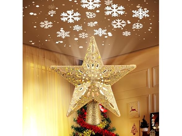 Brightown Christmas Star Tree Topper with Snowflake Projector