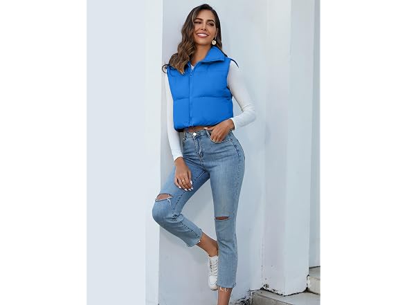 Flygo Women (S) Cropped Puffer Zip Up Stand Vest