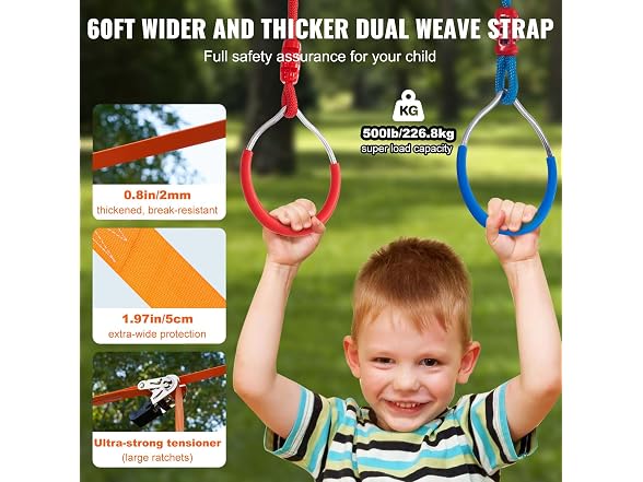 Ninja Warrior Obstacle Course for Kids, 2 x 60ft