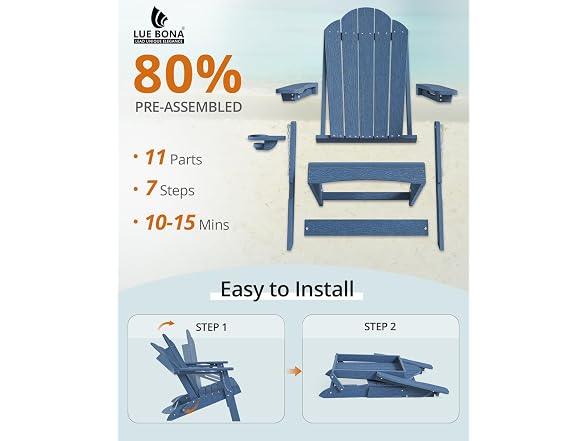 LUE BONA Set of 2 Blue Adirondack Chairs