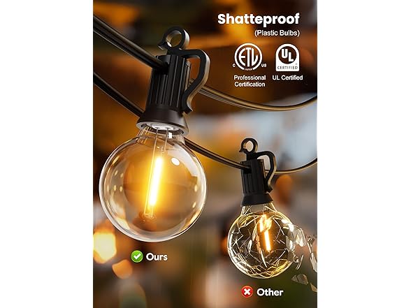 Brightown Outdoor String Lights, 100FT 100+2 G40 Bulbs