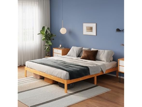 Avenco Solid Wood Platform Bed Frame with Headboard