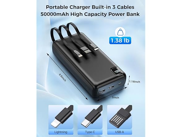 Pomohome 50000mAh Power Bank w/Cables