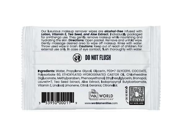 World Amenities Individual Makeup Remover Wipes