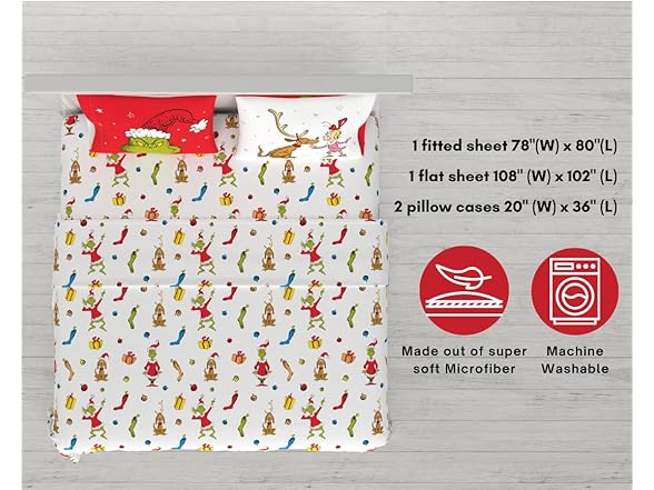 Dr. Seuss The Grinch Holiday Sheet Set King