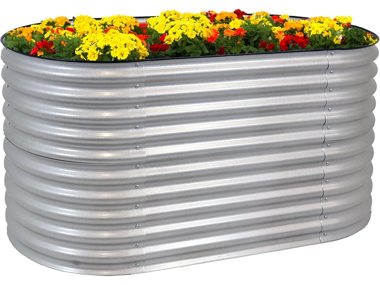 Sunnydaze 62.5" Oval Garden Bed - Silver