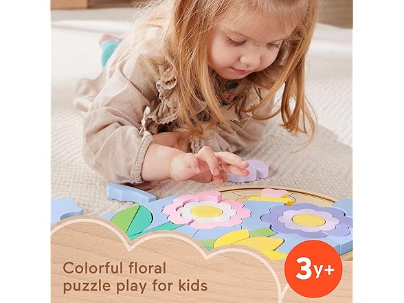 Fisher-Price Wood Preschool Toy Flower Puzzle Blocks