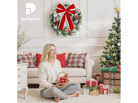 Pinkpum Christmas Wreath for Front Door